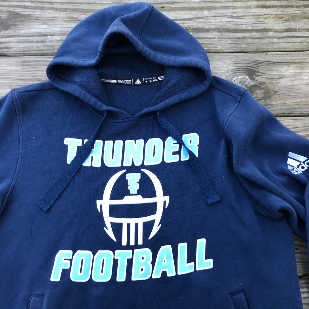 Adidas Men Hood Pull Over Jacket Blue THUNDER FOOT - Picture 5 of 7